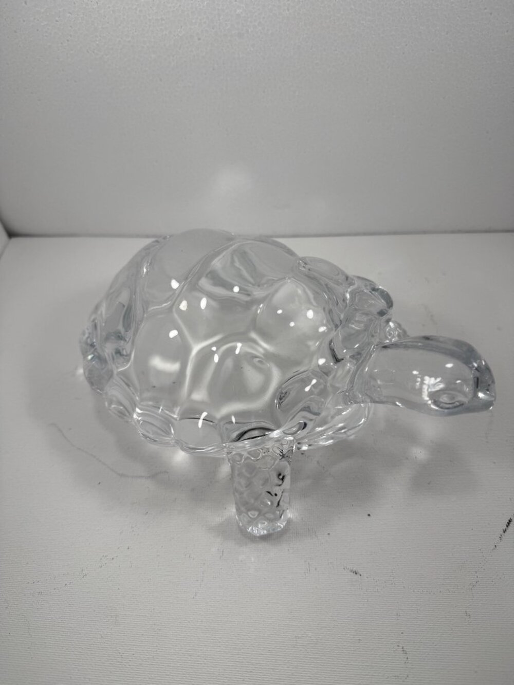 Large 9” Heavy Clear Glass Turtle Figurine Paperweight Sculpture 3 Lb Vintage